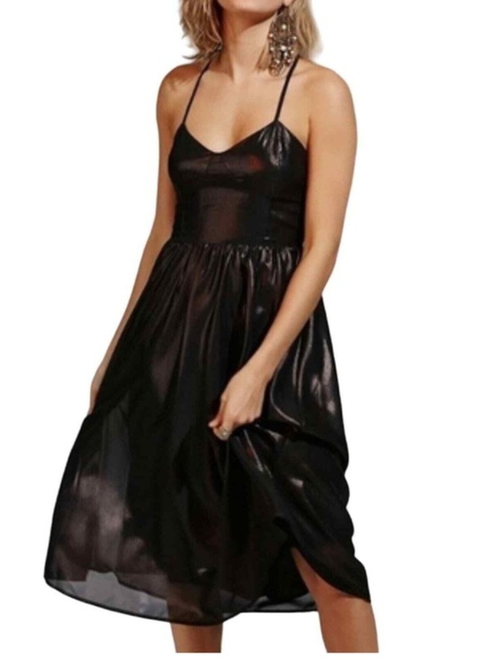Love Sadie Black Shimmer Sweetheart Bustier Midi Dress Small Cocktail GNO Sexy